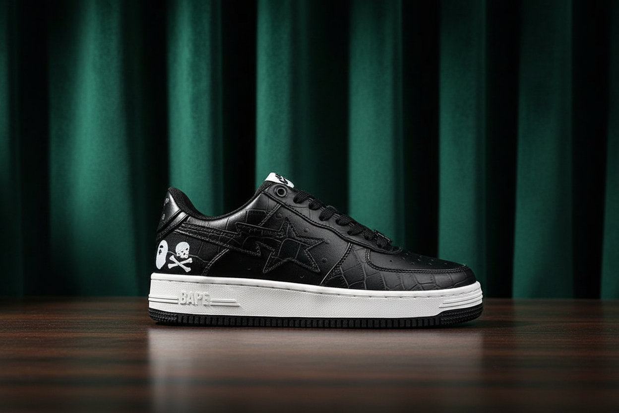 Classic Leather Low Top Streetwear Sneakers Jet Black - A Bathing Ape  - Cnfans - $62.58