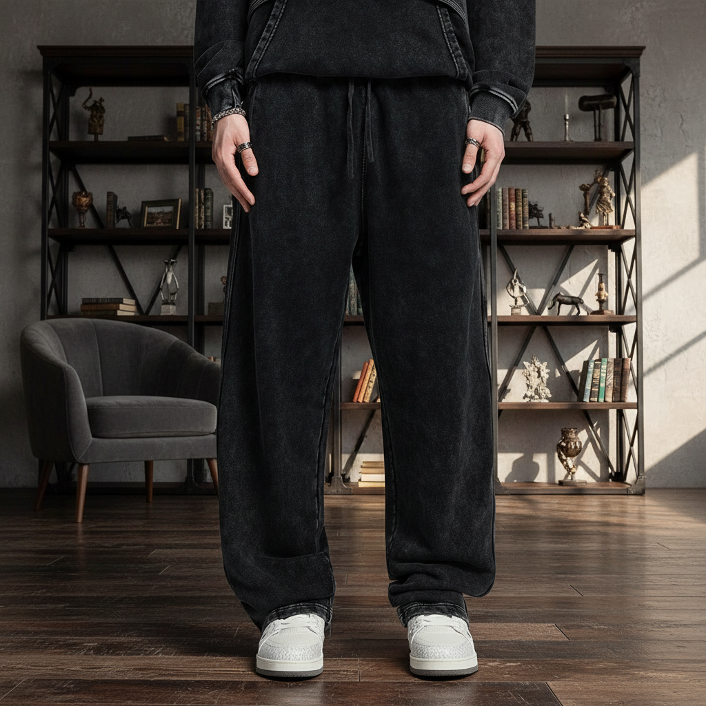 Unisex Loose Fit Washed Hoodie Sweatpants, Charcoal - ChaoKeXi - Cnfans - $30.24